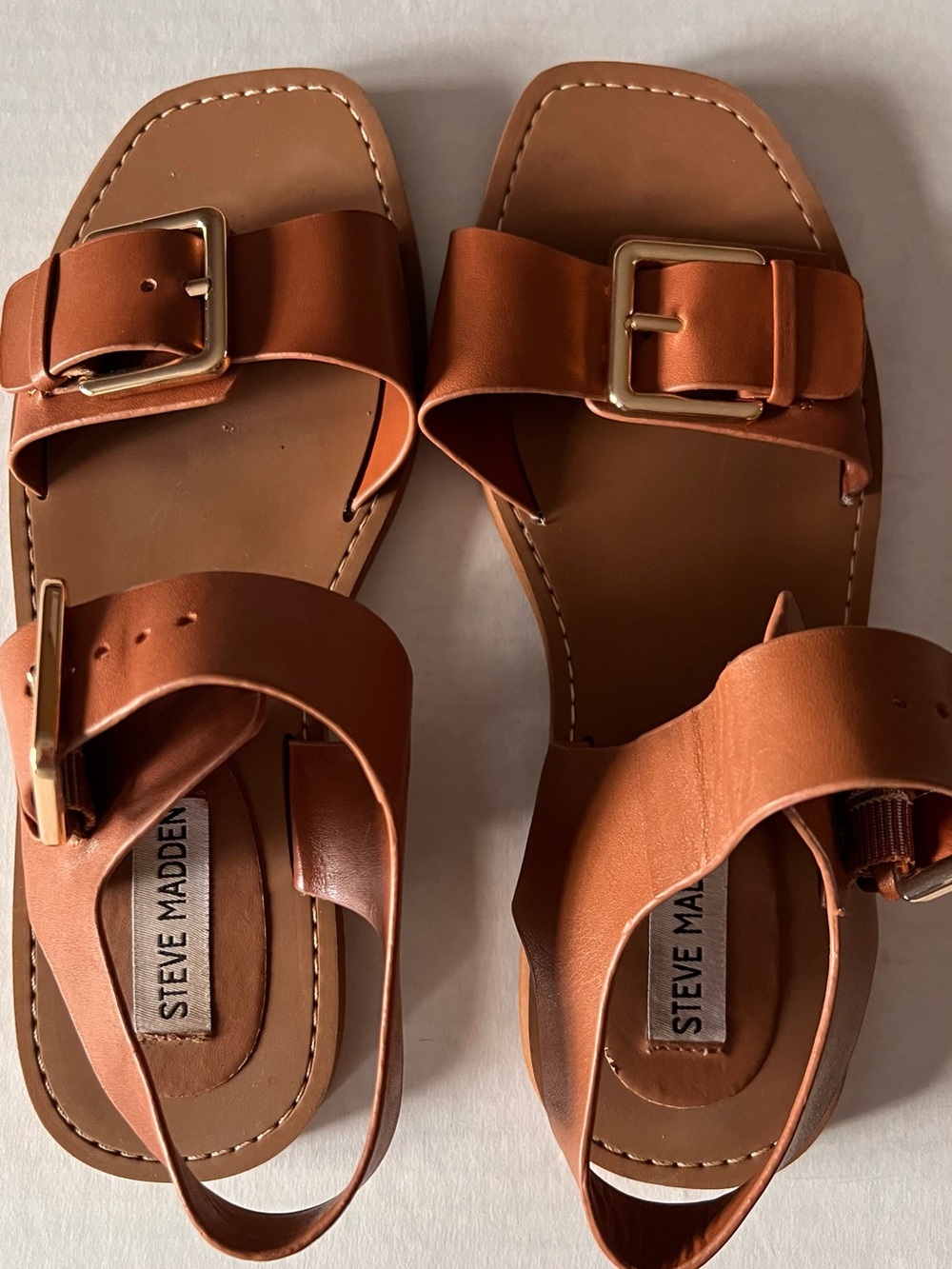 Steve Madden Cognac Leather Double Buckle Sandals